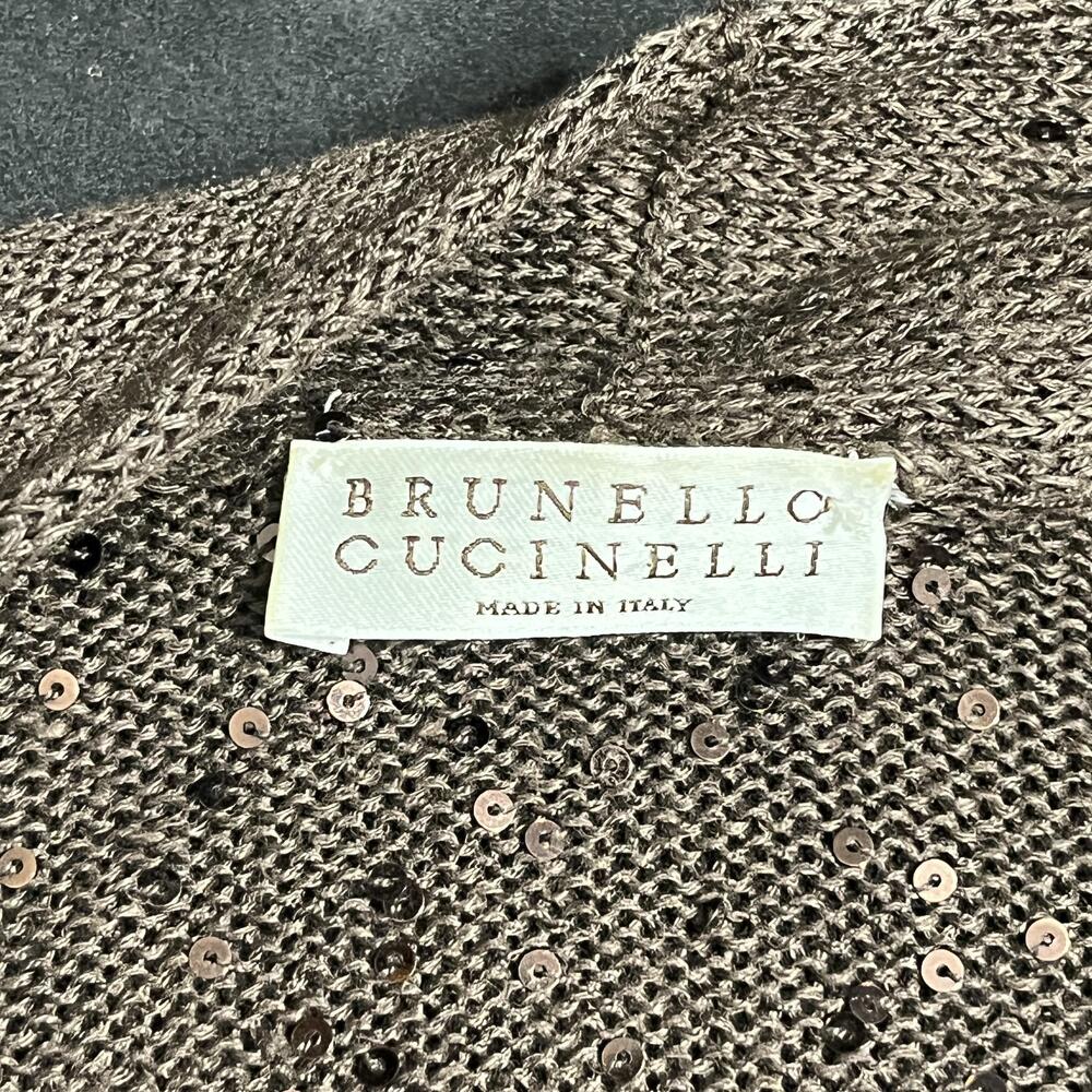Brunello Cucinelli Silk Cardigan Sweater Sequin Linen Italy Embellished Striped - Picture 7 of 15